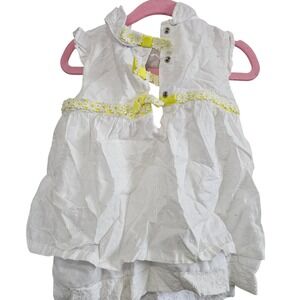 Tahari Baby White Swiss Dot Eyelet Dress Yellow Daisy Trim 24M Sleeveless
